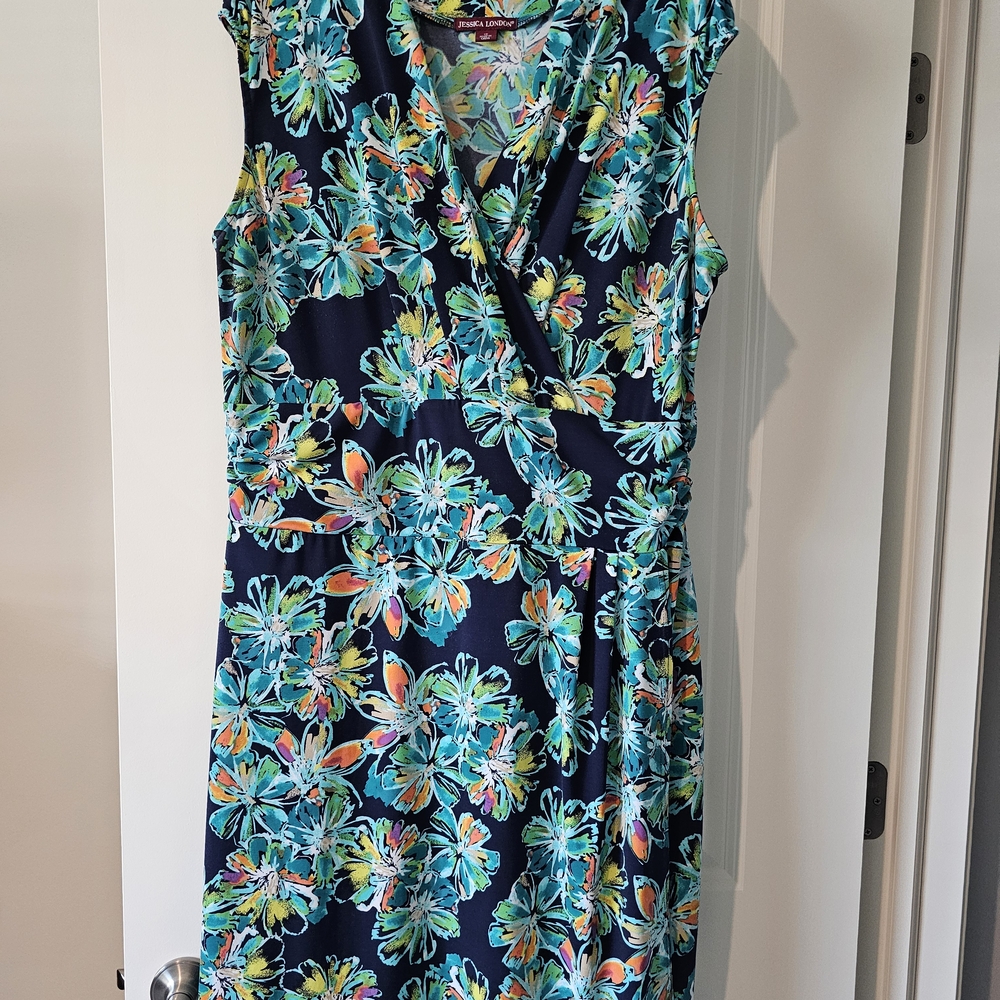 Jessica London Floral Print Midi Dress - Blue and Green
